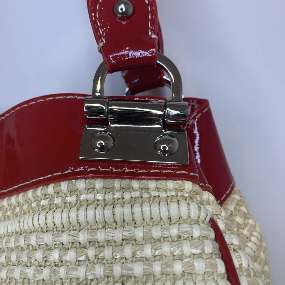 Rafe New York Handbag Rattan Straw With Red Pantent Trim Dust Bag